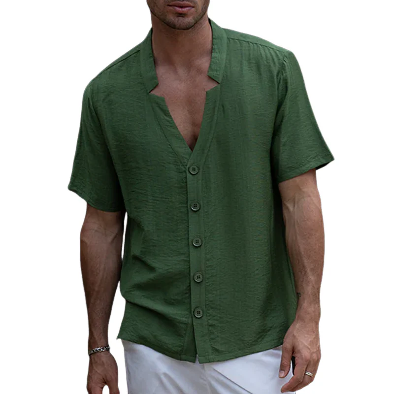 Dwight | Men'S Spring And Summer Fashion Casual Tencel Cotton V-Neck Short Sleeve Shirt