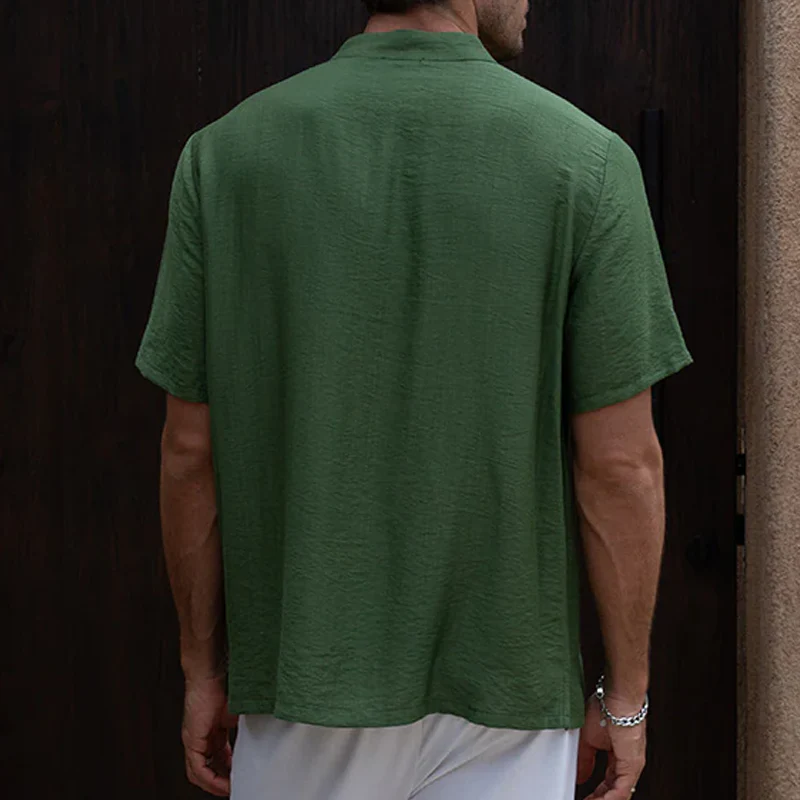 Dwight | Men'S Spring And Summer Fashion Casual Tencel Cotton V-Neck Short Sleeve Shirt - Image 5
