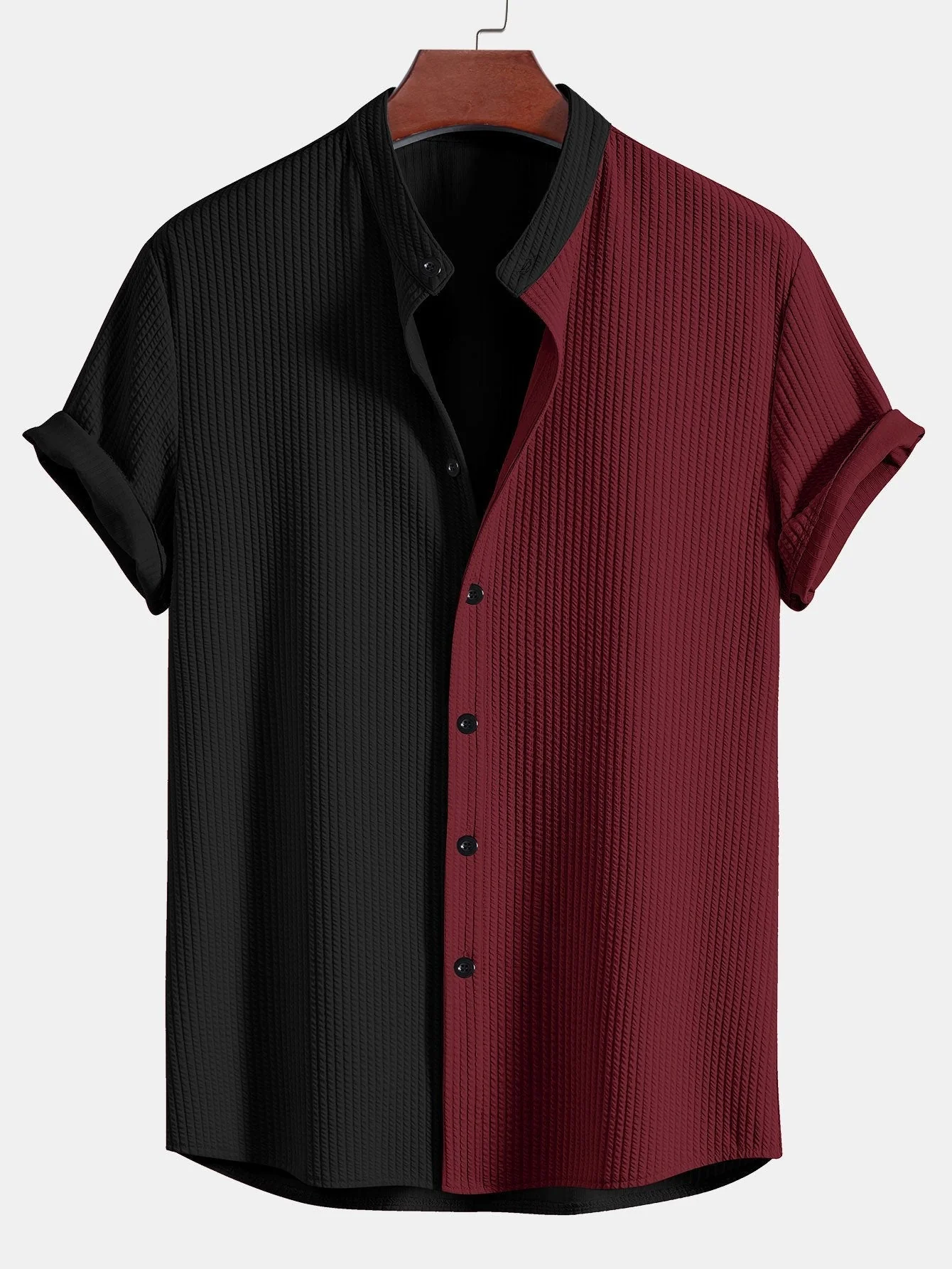 Ed® | Muscle Fit Ribbed Shirt With Mandarin Collar & Straight Leg Ribbed Trousers - Image 9