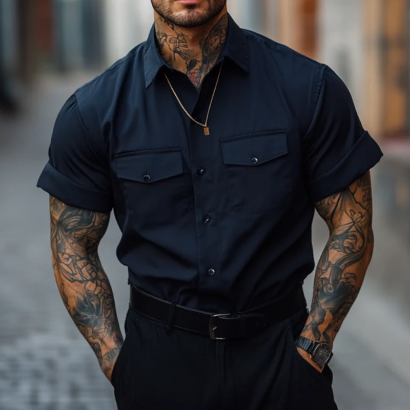 Eddie | Men'S Casual Breathable Cotton Lapel Chest Pocket Loose Short Sleeve Work Shirt - Image 2