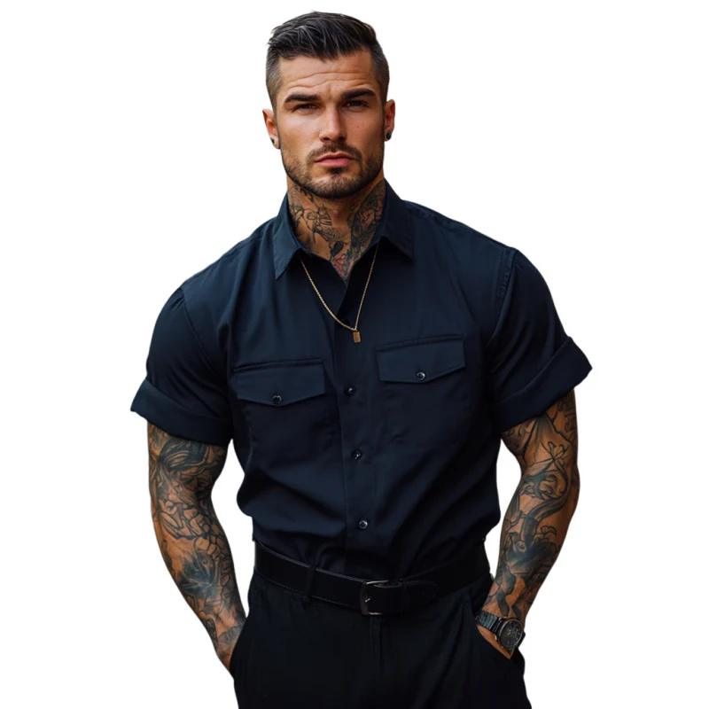 Eddie | Men'S Casual Breathable Cotton Lapel Chest Pocket Loose Short Sleeve Work Shirt - Image 3
