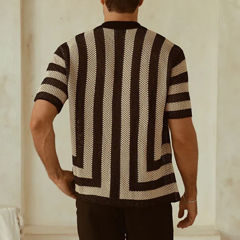 Edgar | Men'S Spring And Summer Fashion Casual Hollow Striped Knitted Short-Sleeved Shirt - Image 3