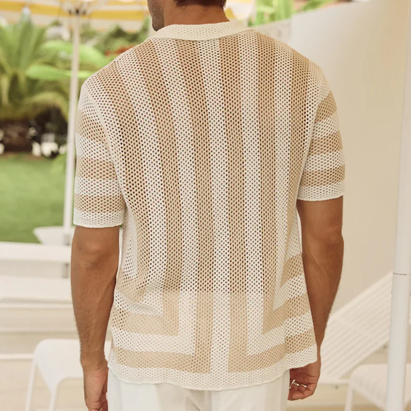 Edgar | Men'S Spring And Summer Fashion Casual Hollow Striped Knitted Short-Sleeved Shirt - Image 6