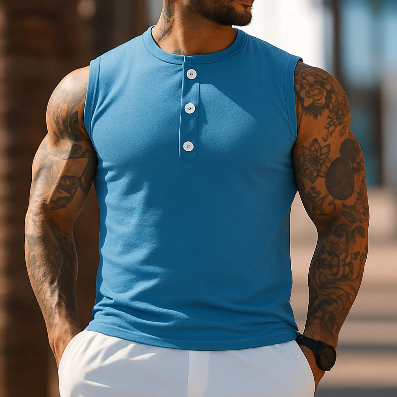 Edwin | Men'S Casual Breathable Cotton Henley Collar Slim Fit Sports Tank Top - Image 3