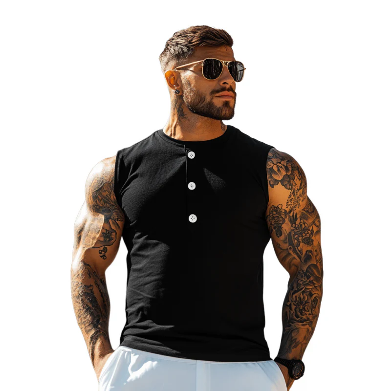 Edwin | Men'S Casual Breathable Cotton Henley Collar Slim Fit Sports Tank Top - Image 4