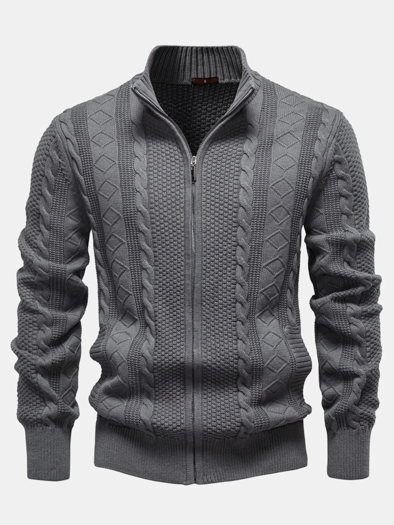 Eladio® | Twist Jacquard Zipper Stand Collar Sweater