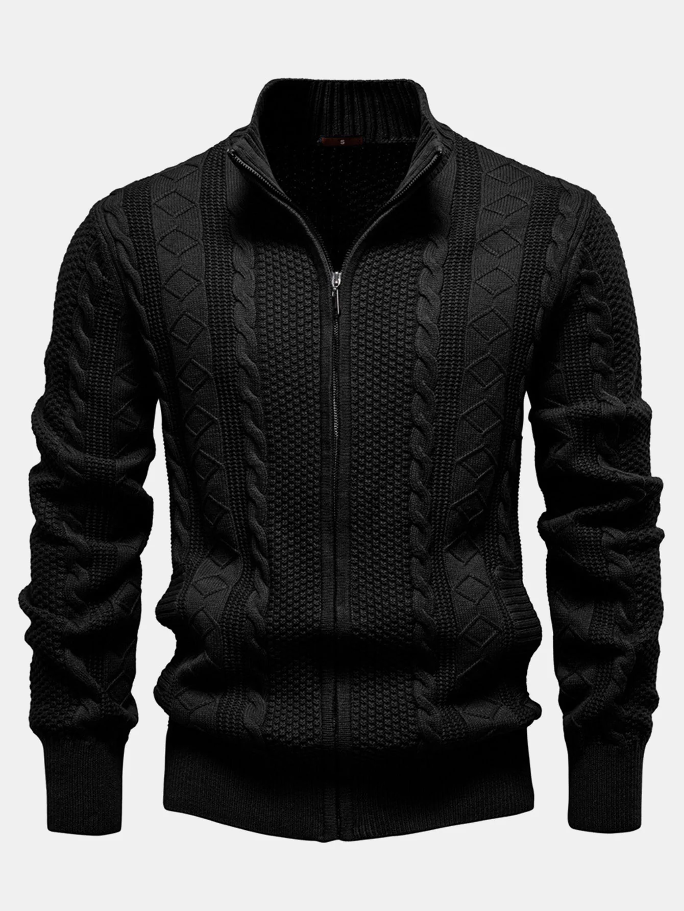 Eladio® | Twist Jacquard Zipper Stand Collar Sweater - Image 3