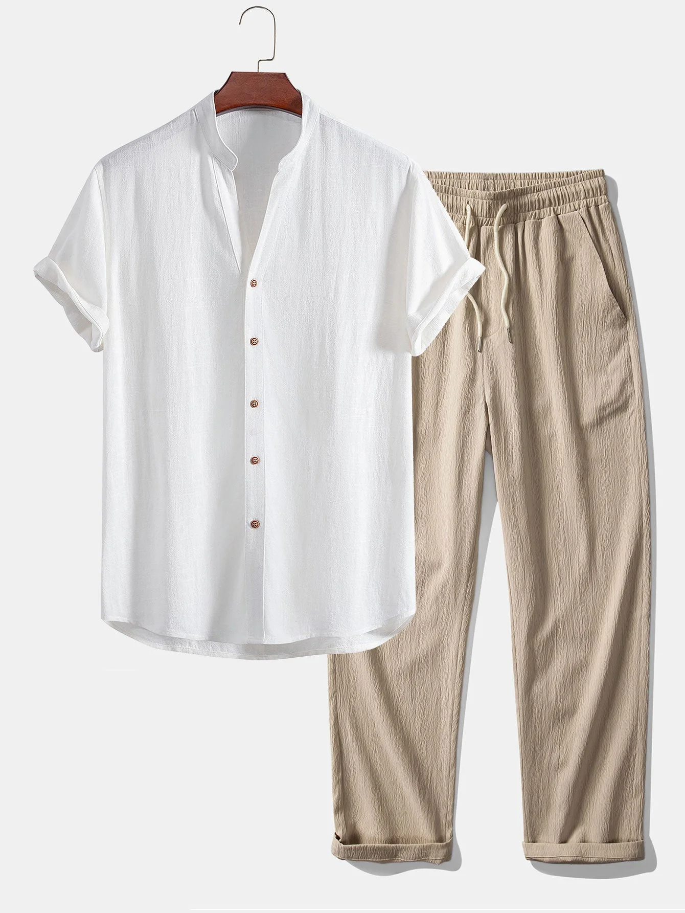 Eli® | Short Sleeve V Neck Linen Rayon Blend Shirt & Wrinkle Textured Straight Leg Pants - Image 5