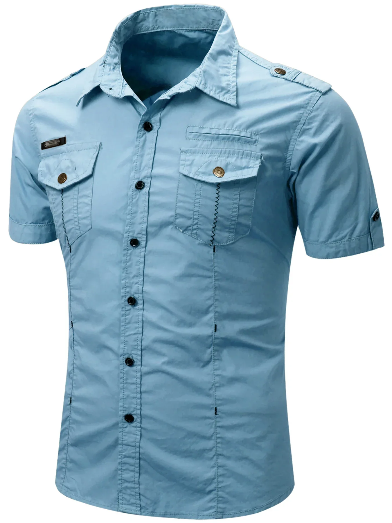 Elijah | Short Sleeved Cotton Cargo Shirt - Image 8