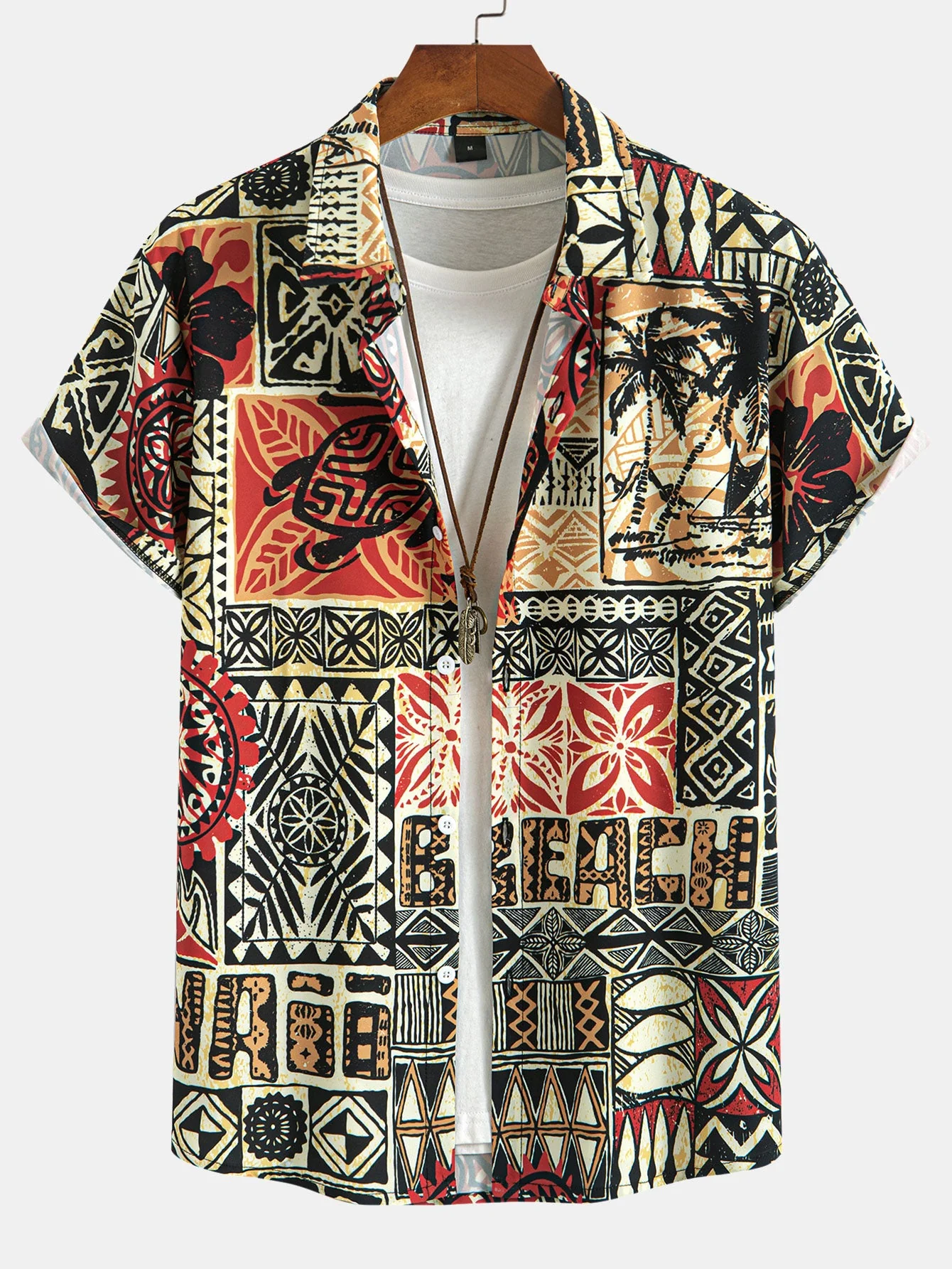 Elmer® | Palm Tree Turtle Ethnic Geometry Print Button Up Shirt