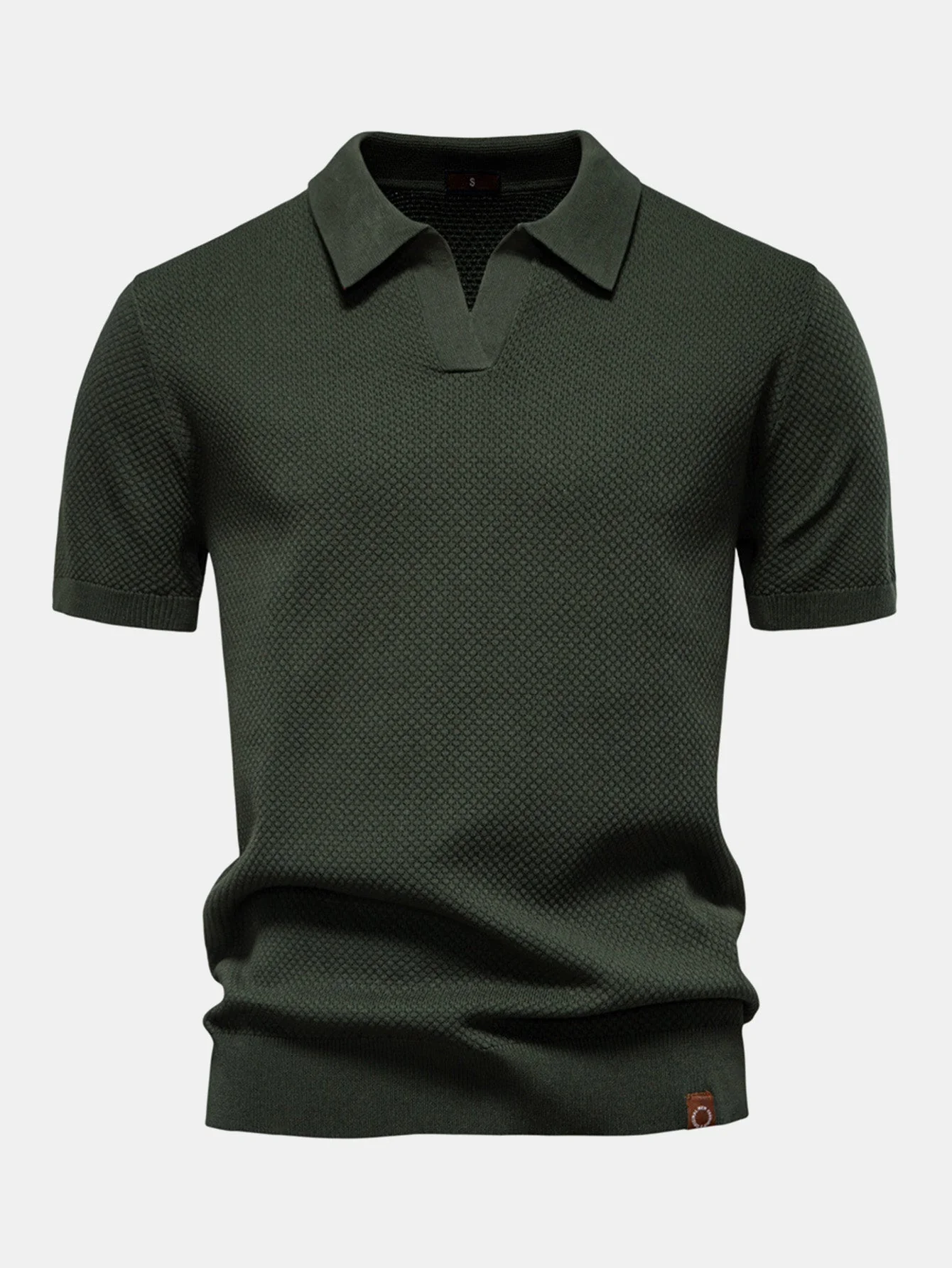 Elton® | Pineapple Texture Knit V Neck Polo - Image 3