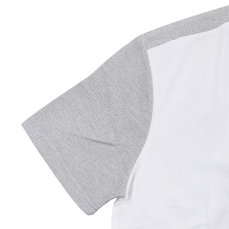 Erik | Men'S Spring And Summer Fashion Casual Waffle Color Contrast Stitching Henry Collar Short Sleeve T-Shirt - Image 8