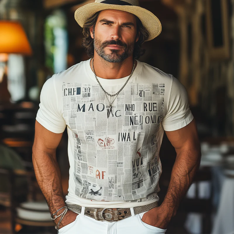 Erik | Men'S Summer Fashion Newspaper Printed Round Neck Short Sleeve T-Shirt - Image 3