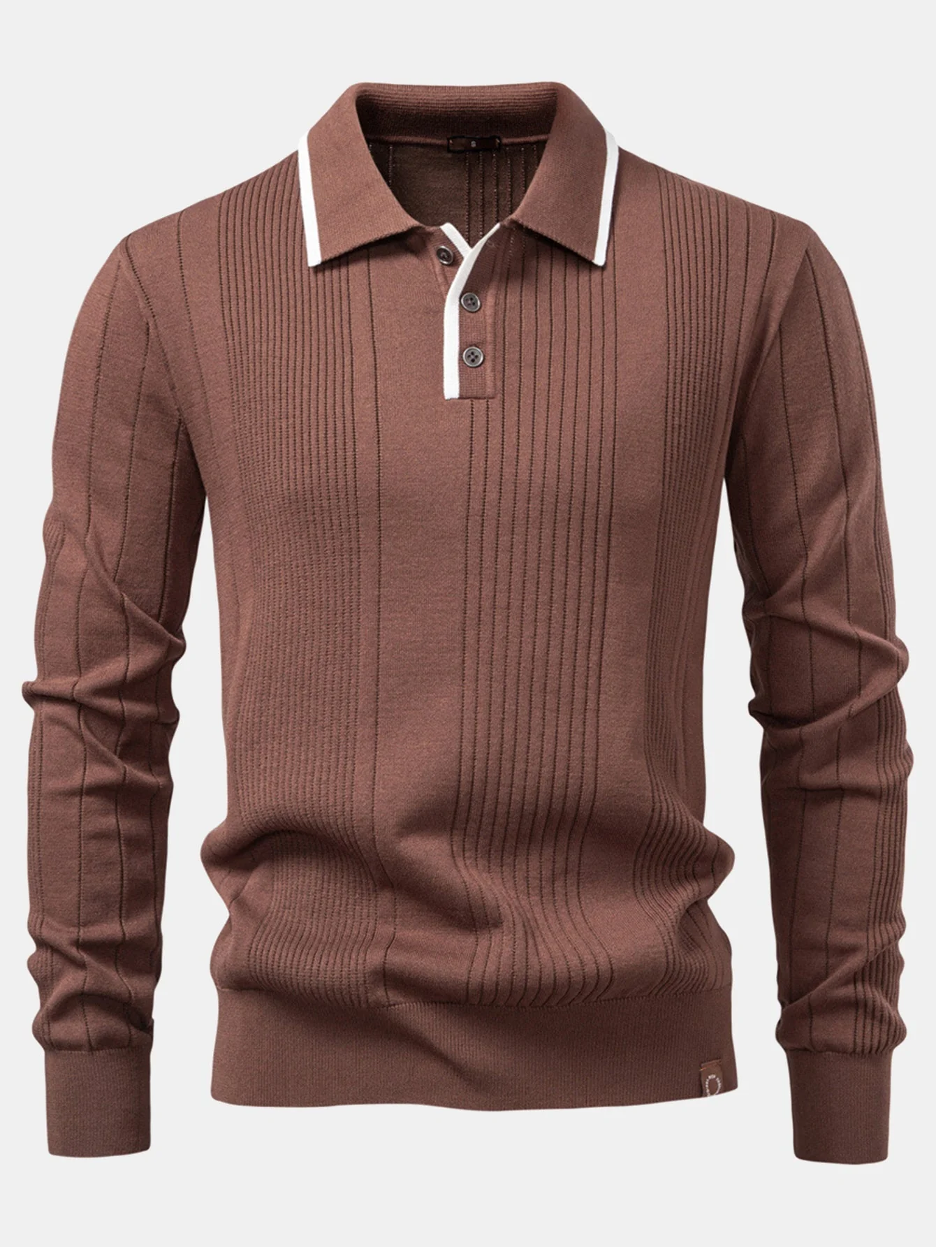 Escipión® | Long Sleeved Knitted Stripe Jacquard Polo Shirt & Slim Fit Tapered Trousers - Image 16