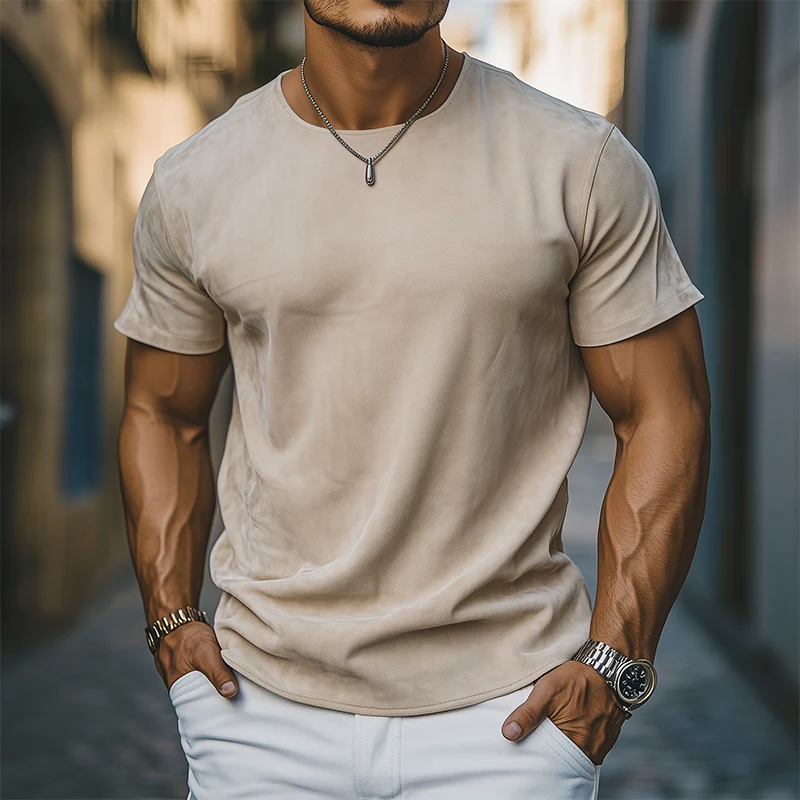 Esteban | Men'S Spring And Summer Casual Thin Suede Round Neck Short Sleeve T-Shirt - Image 2