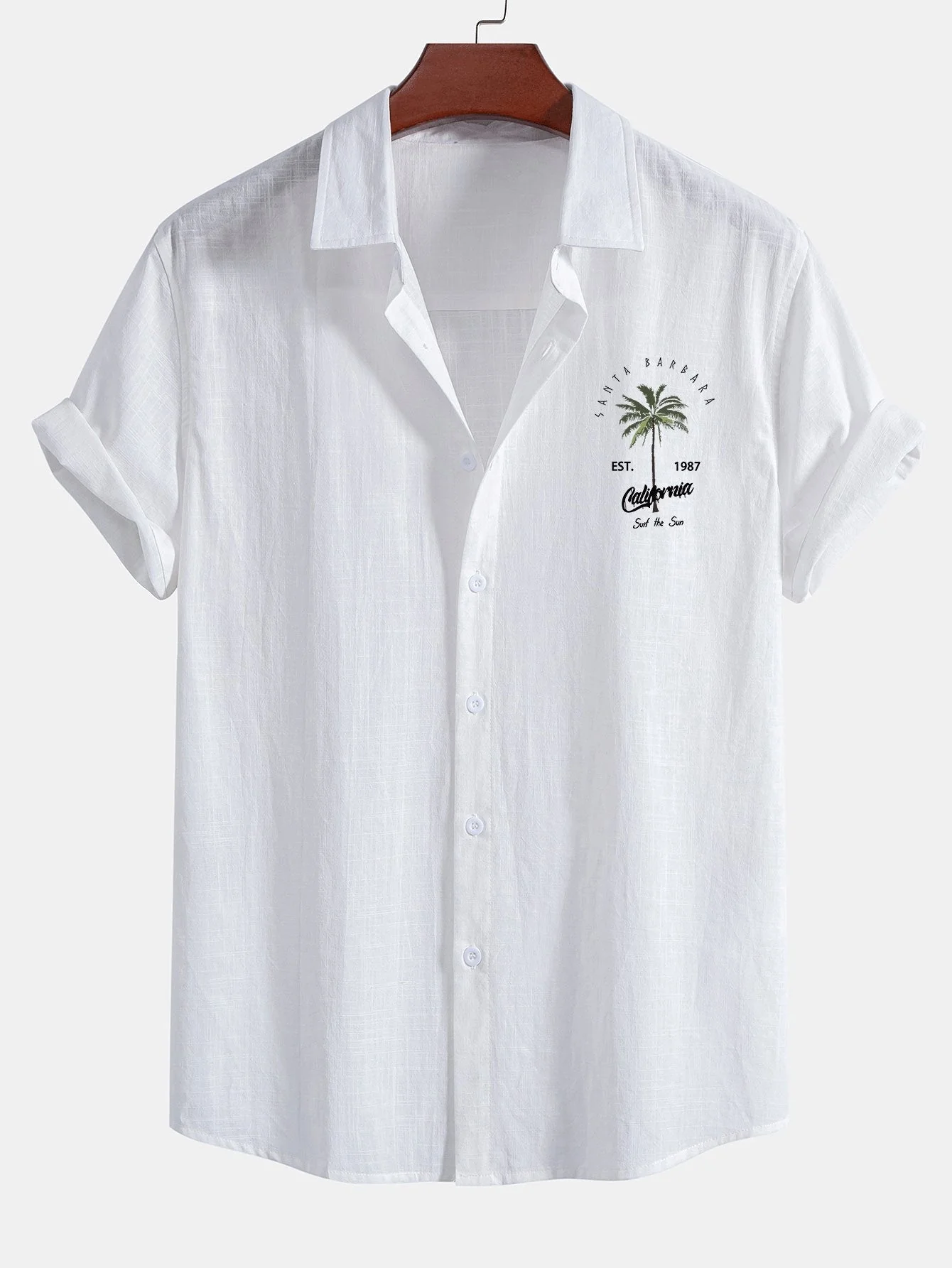 Eugenio® | Palm Tree Print Linen Look Cotton Button Up Shirt & Swim Shorts - Image 3