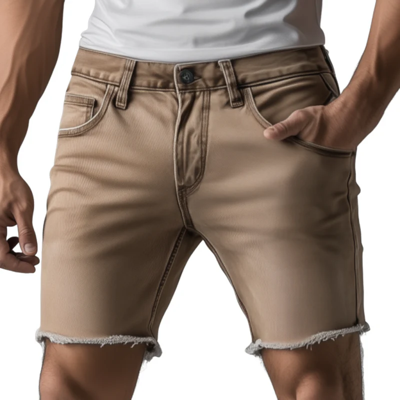 Evan | Men'S Casual Outdoor Washed Distressed Raw Edge Slim Fit Denim Shorts