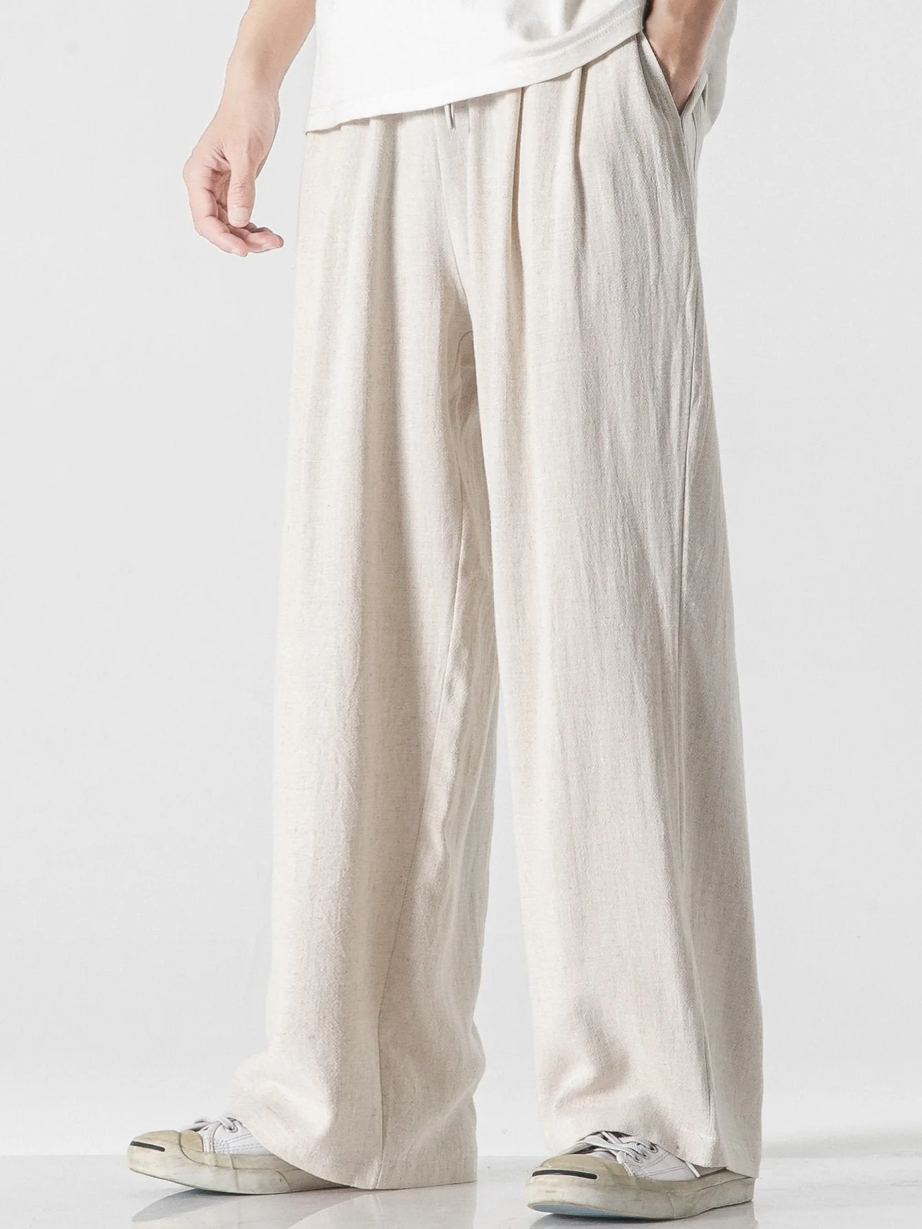 Ewan® | Wide Relax Fit Trousers In Linen And Cotton Mix