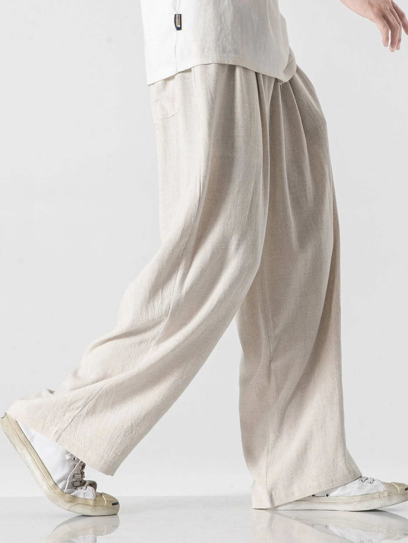 Ewan® | Wide Relax Fit Trousers In Linen And Cotton Mix - Image 3