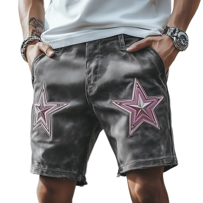 Fabian | Men'S Spring And Summer Fashion Casual Suede Embroidered Shorts