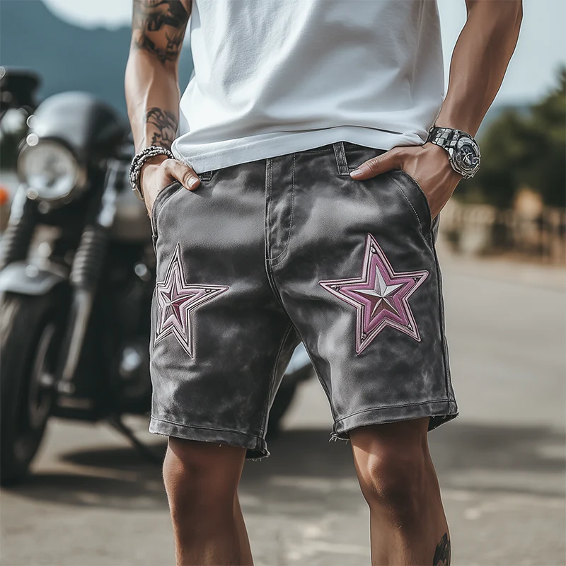 Fabian | Men'S Spring And Summer Fashion Casual Suede Embroidered Shorts - Image 3