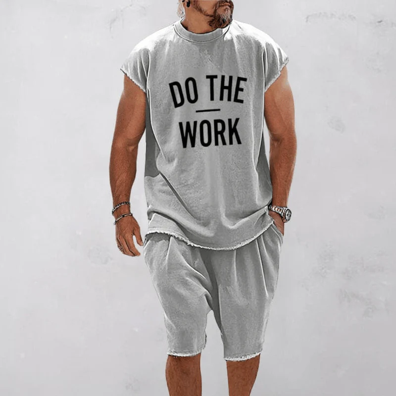 Facundo | Men's Cotton Co-ord Set Loose Fit – “Do The Work” Sleeveless & Shorts – Loose Fit