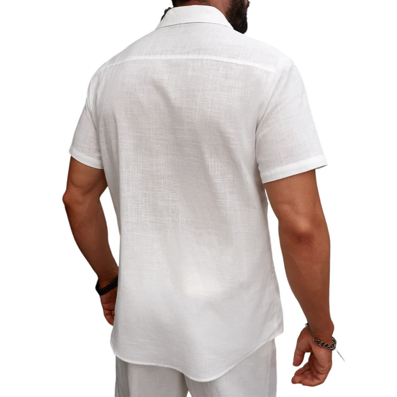 Federico | Men'S Casual Breathable Linen Lapel Patch Pocket Slim Fit Short Sleeve Shirt - Image 4