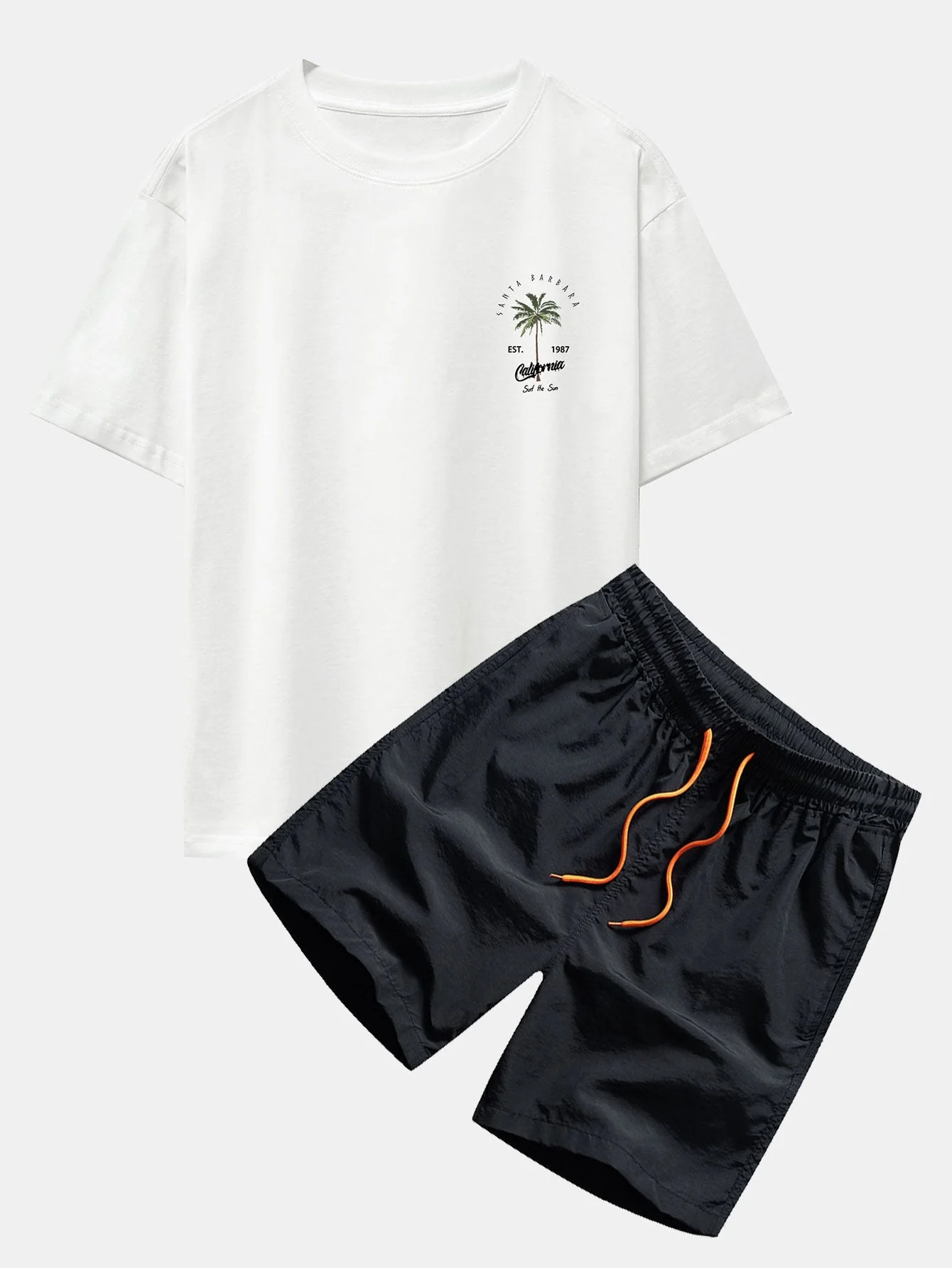 Felipe® | Palm Tree Print Drop Shoulder Oversize T-Shirt & Swim Shorts
