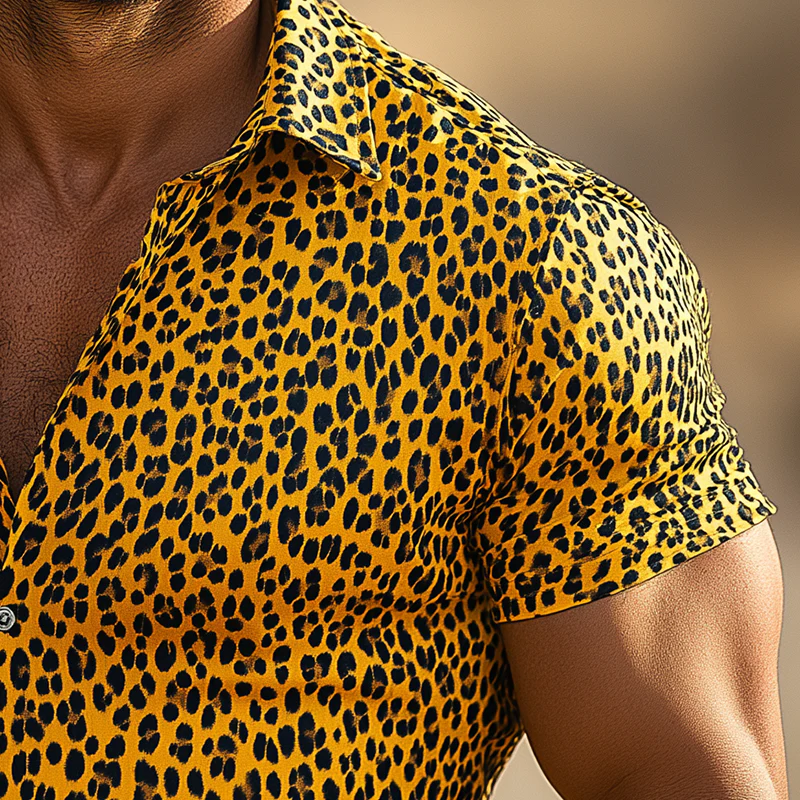 Fidel | Men'S Summer Leopard Print Cotton Blended Elastic Short Sleeve Polo Shirt - Image 4
