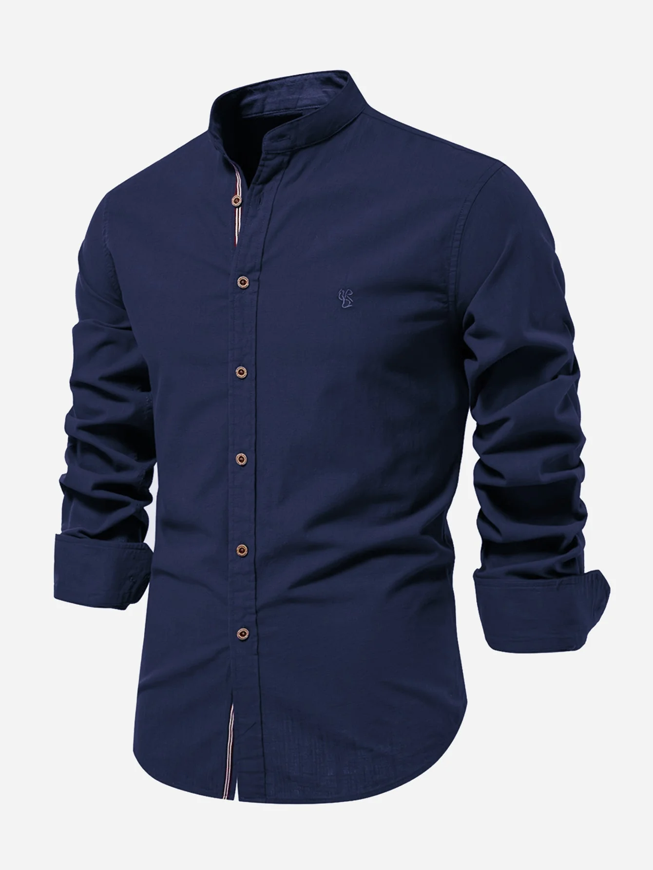 Florentino® | Long Sleeve Linen Look Stand Collar Shirt & Straight Leg Linen Pants - Image 4
