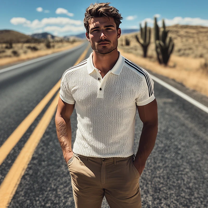 Forrest | Men'S Spring And Summer Fashion Casual Knitted Patchwork Striped Short-Sleeved Polo Shirt - Image 3