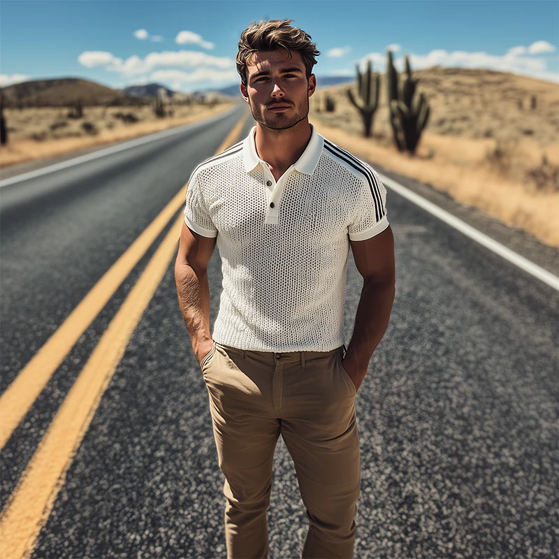 Forrest | Men'S Spring And Summer Fashion Casual Knitted Patchwork Striped Short-Sleeved Polo Shirt - Image 4