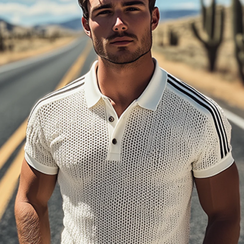 Forrest | Men'S Spring And Summer Fashion Casual Knitted Patchwork Striped Short-Sleeved Polo Shirt - Image 5