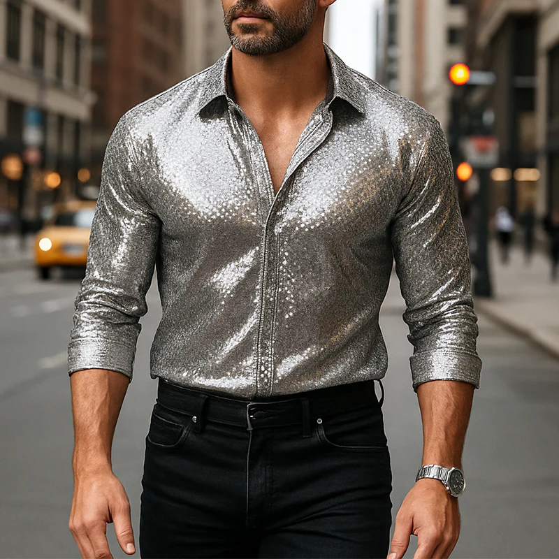 Francisco | Men'S Summer Fashion Sequin Polyester Long Sleeve Shirt - Image 2