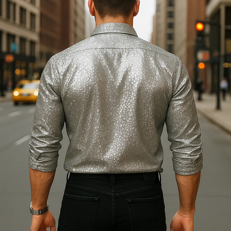 Francisco | Men'S Summer Fashion Sequin Polyester Long Sleeve Shirt - Image 3