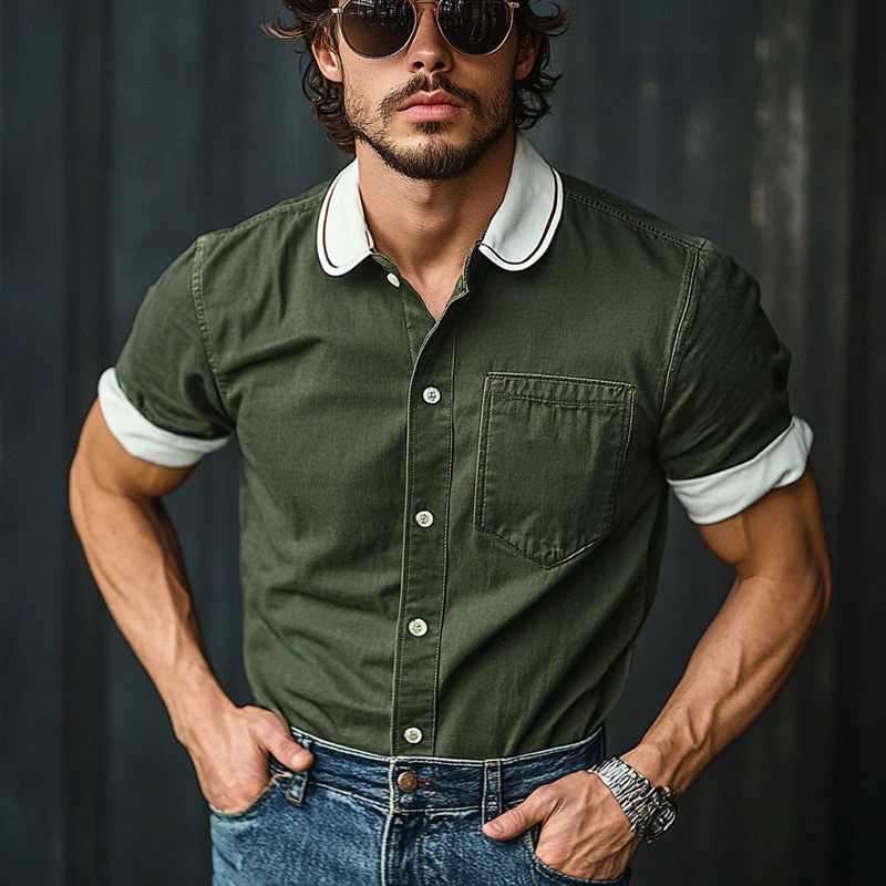 Frederick | Men'S Casual Cotton Contrast Color Short Sleeve Shirt - Image 2