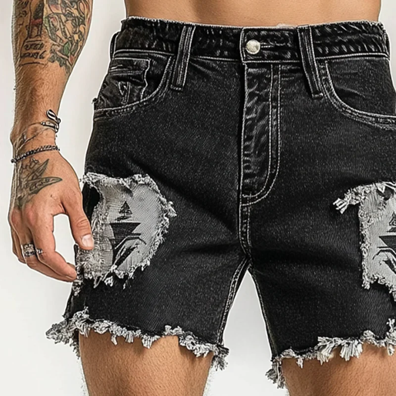 George | Men'S Ripped Embroidered Denim Shorts - Image 3