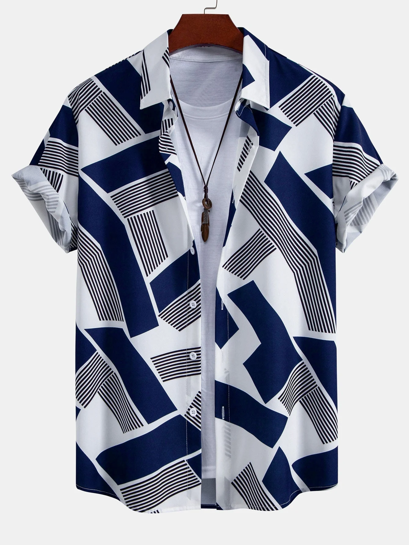 Ginés® | Color Block Geometry Print Button Up Shirt