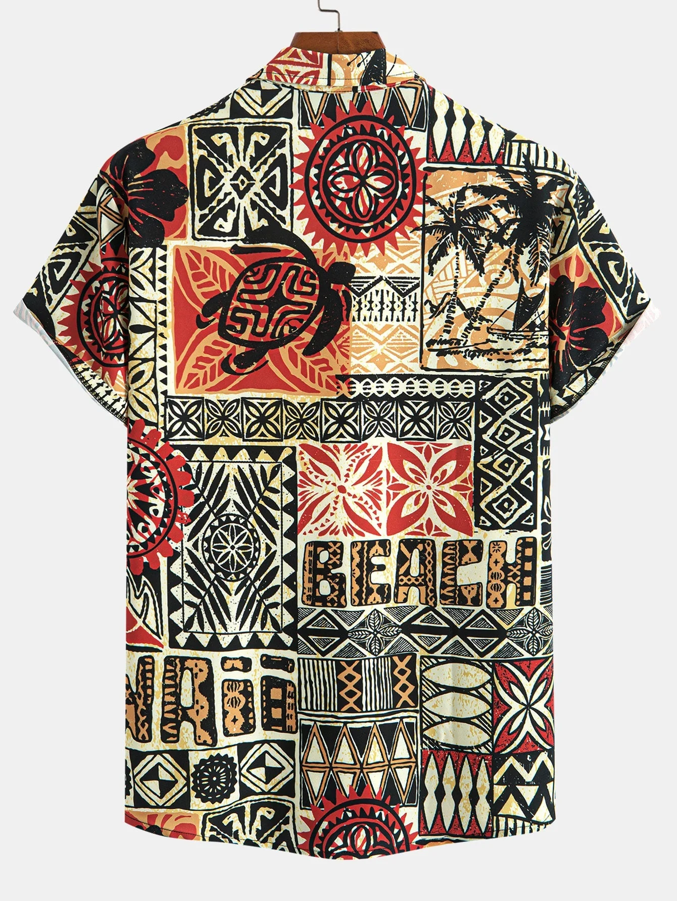 Giordano® | Palm Tree Turtle Ethnic Geometry Print Button Up Shirt & Swim Shorts - Image 3