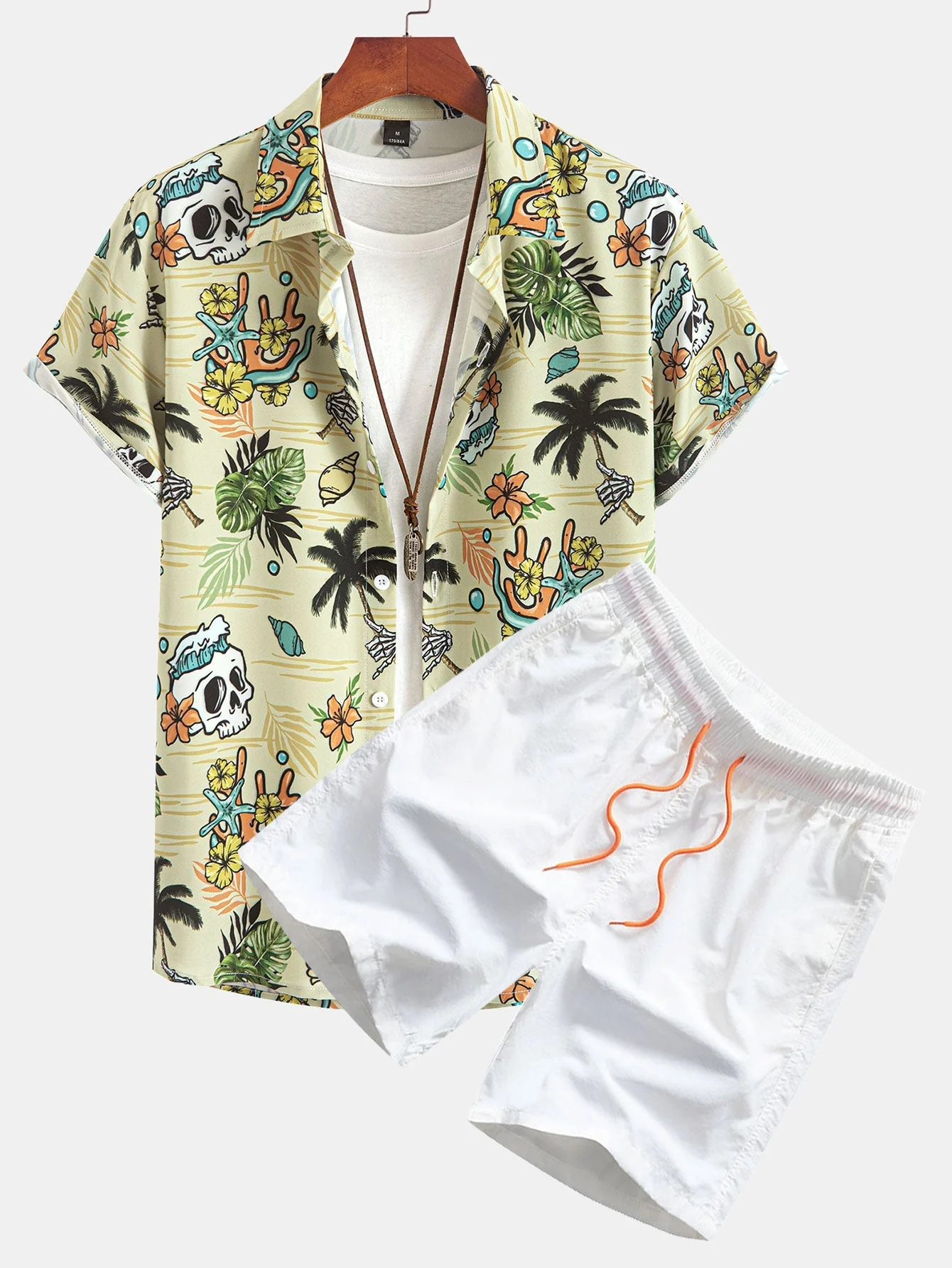 Gonzalo® | Tropical Wilderness Skull Print Button Up Shirt & Man Mid Length Drawstring Swim Shorts - Image 2
