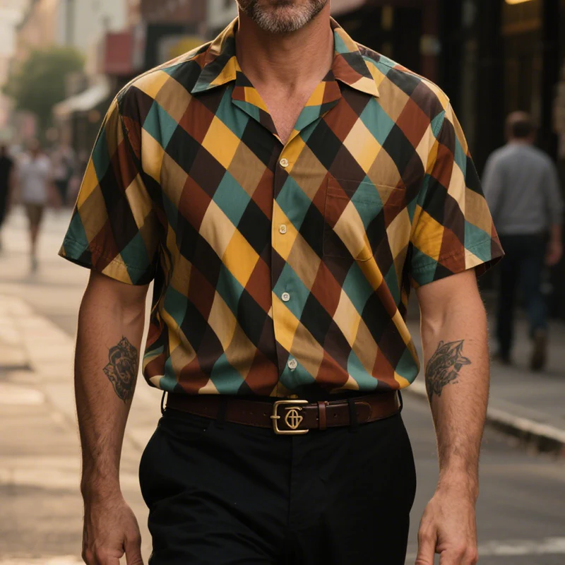 Gordon | Men'S Retro Casual Plaid Print Lapel Short Sleeve Shirt - Image 2