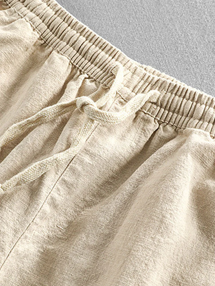 Gualterio® | Short Sleeve V Neck Linen Rayon Blend Shirt & Linen Cotton Blend Drawstring Shorts - Image 14