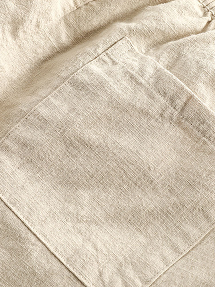 Gualterio® | Short Sleeve V Neck Linen Rayon Blend Shirt & Linen Cotton Blend Drawstring Shorts - Image 16
