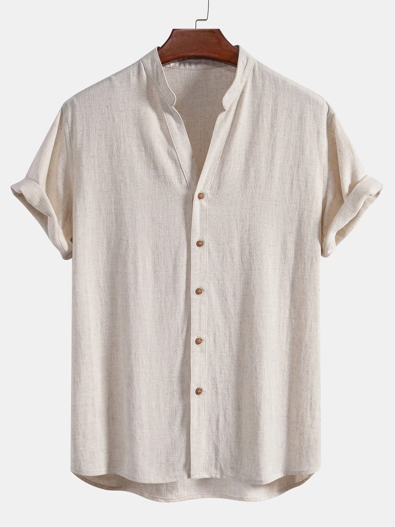 Gualterio® | Short Sleeve V Neck Linen Rayon Blend Shirt & Linen Cotton Blend Drawstring Shorts - Image 5