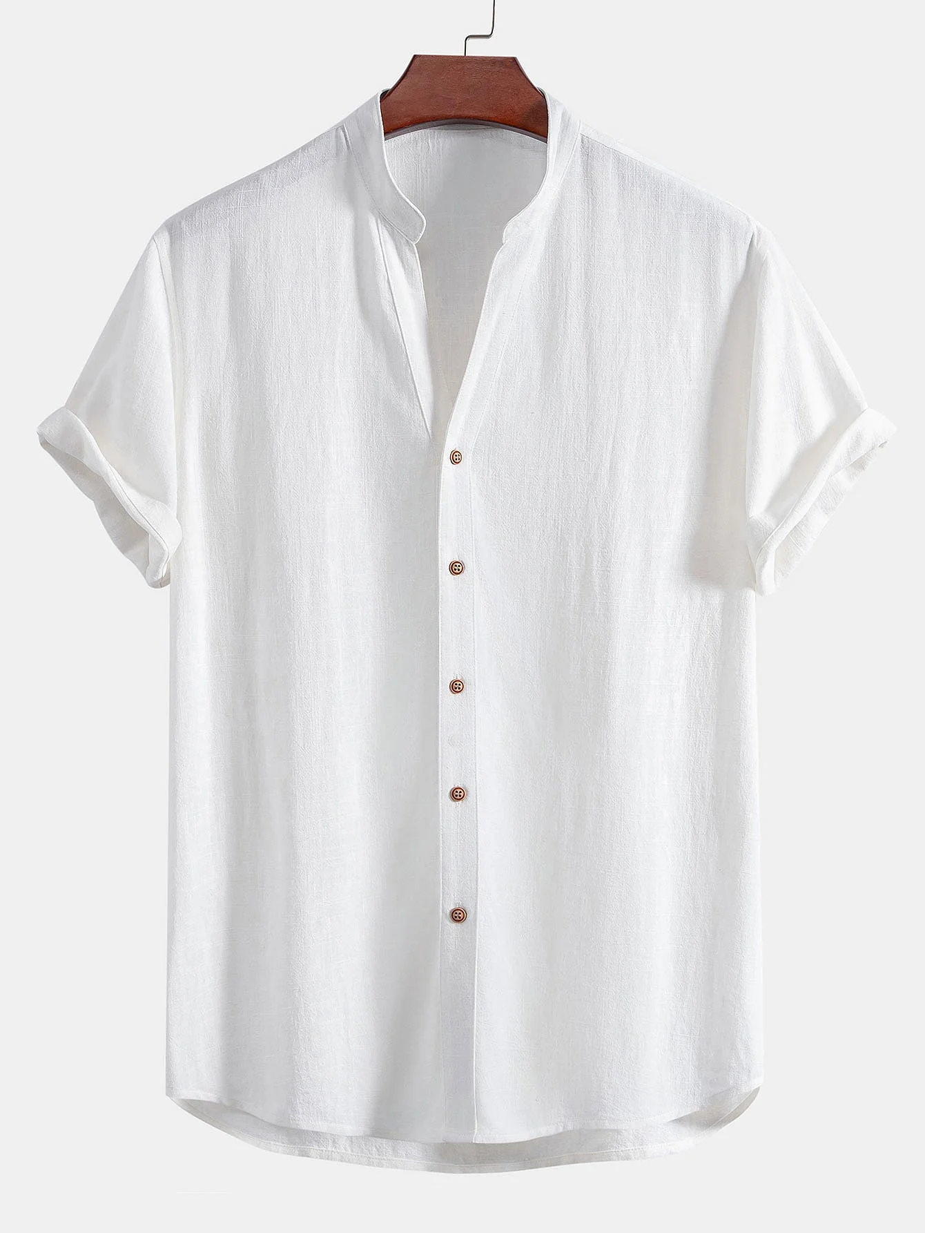 Gualterio® | Short Sleeve V Neck Linen Rayon Blend Shirt & Linen Cotton Blend Drawstring Shorts - Image 9