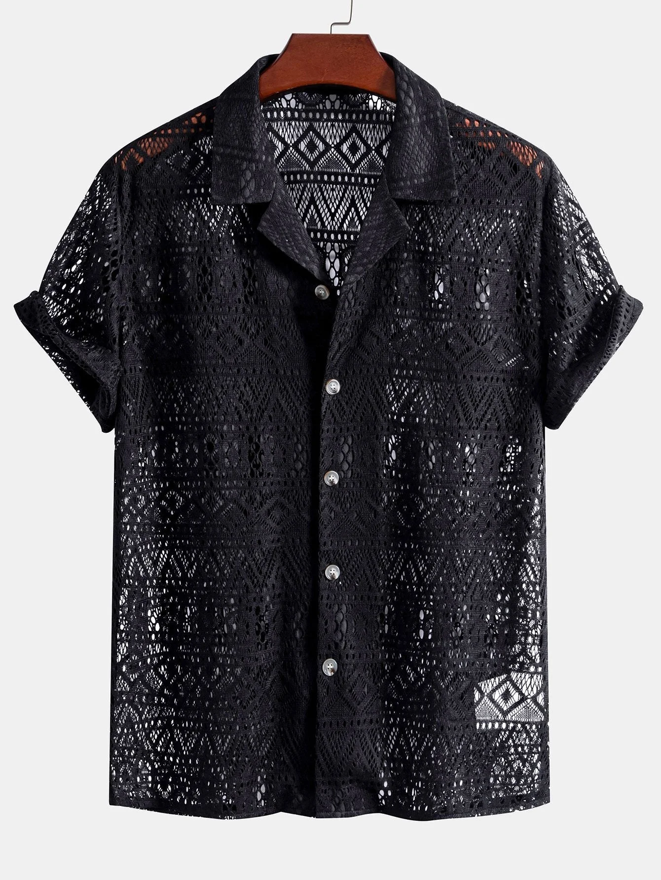 Guillermo® | Short Sleeve Geometry Textured Cuban Shirt - Image 4