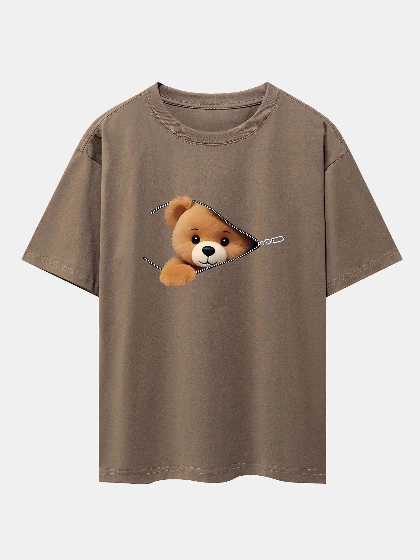 Gumersindo® | Zipper Bear Print Drop Shoulder Oversize T-Shirt - Image 3