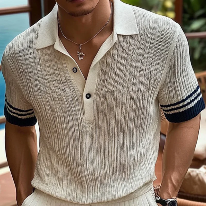 Gustavo | Men'S Casual Contrast Lapel Slim Fit Short Sleeve Knitted Short Sleeve Polo Shirt - Image 3