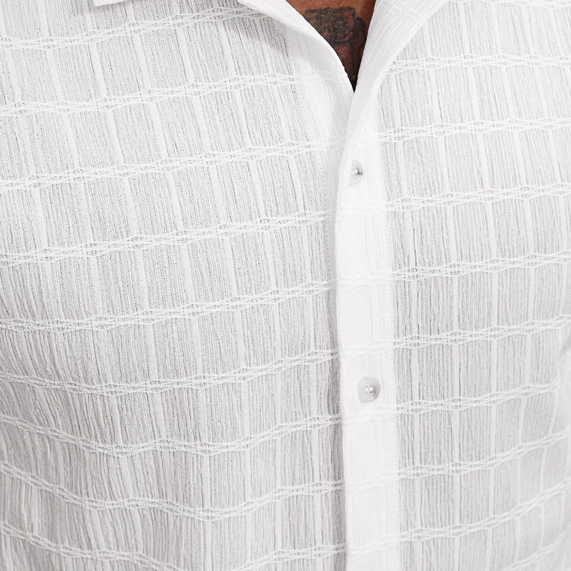 Guy | Men'S Casual Lace Pleated Texture Lapel Slim Short Sleeve Shirt - Image 6