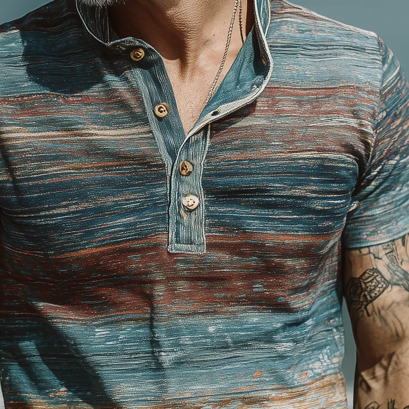 Hank | Men'S Stripe Print Lapel Short Sleeve T-Shirt - Image 4